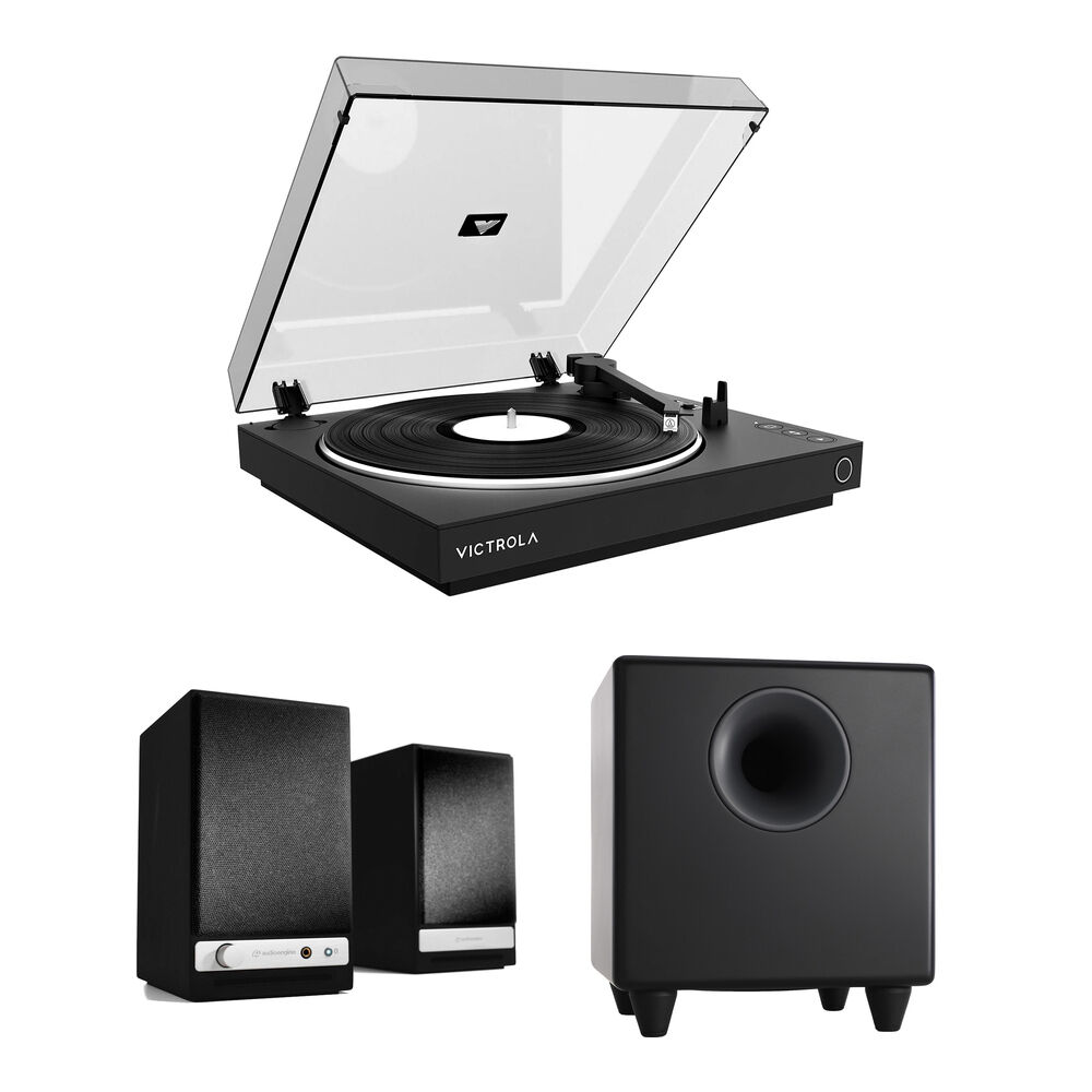 

Автоматический трехскоростной проигрыватель винила Victrola с динамиками Audioengine HD3 и комплектом сабвуфера S8 (черный)