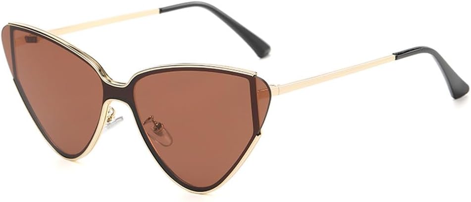 

Роскошные солнцезащитные очки в стиле металл-панк «кошачий глаз» для женщин и мужчин, цельные солнцезащитные очки, модные очки в стиле стимпанк, золотисто-черные очки HVTVTLA, Gold Brown