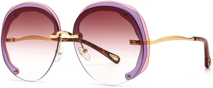 

Большие круглые солнцезащитные очки без оправы для женщин, прозрачные линзы с градиентом цвета "океан", защита от УФ-излучения UV400 для мужчин generic, Pink Purple Tea