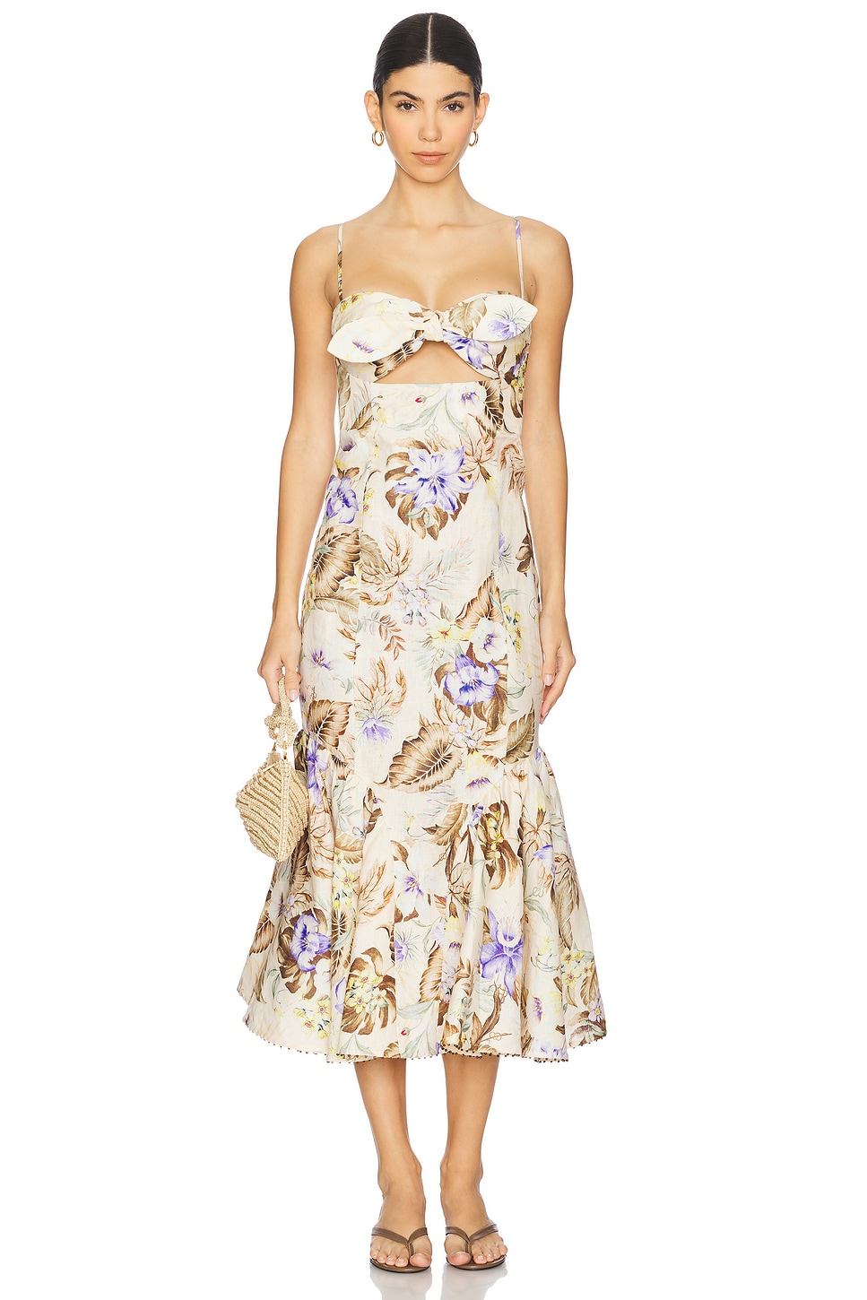 

Midi-платье Coco с завязками спереди Zimmermann, cream multi floral