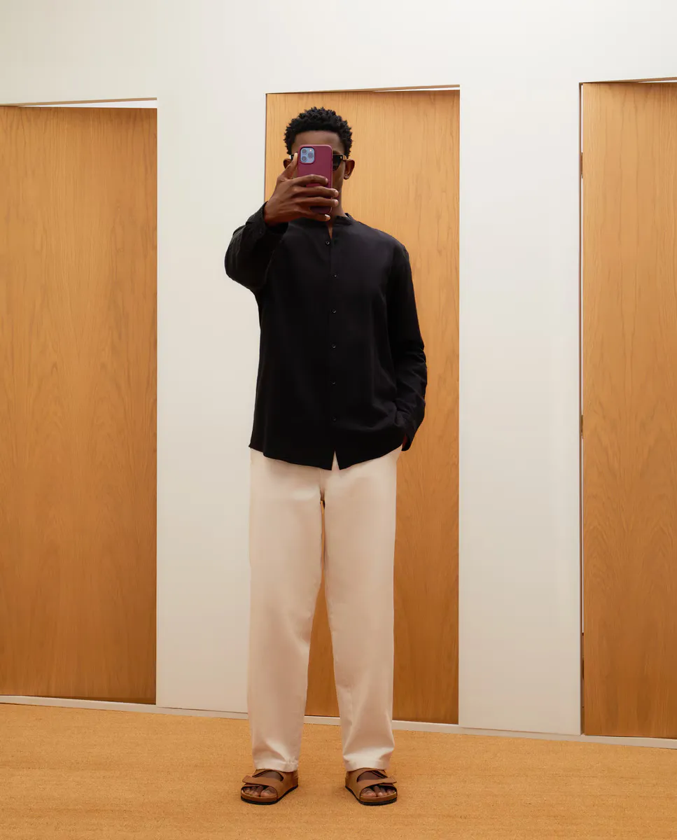 

Мужская рубашка из льняной ткани с фактурным плетением Green Coast, черный