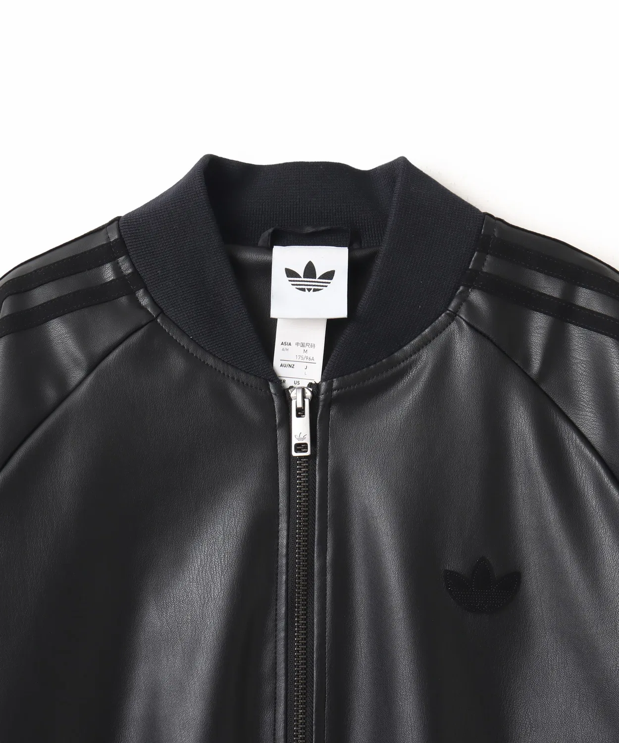 Куртка-бомбер adidas SST PLEATHER TRACK TOP из кожзаменителя, чёрная — фото 4