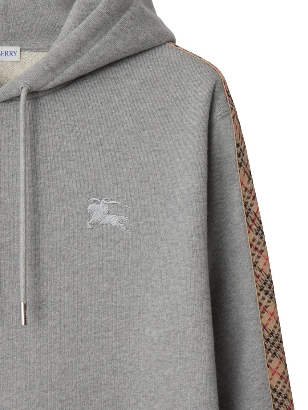 Толстовка с капюшоном BURBERRY, хлопковая, с клетчатой отделкой, серый — фото 2