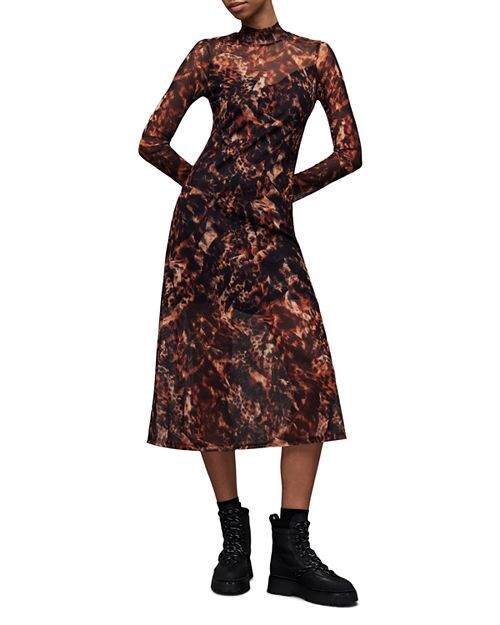 

Платье миди с высоким воротником Hanna Spark ALLSAINTS, цвет Brown