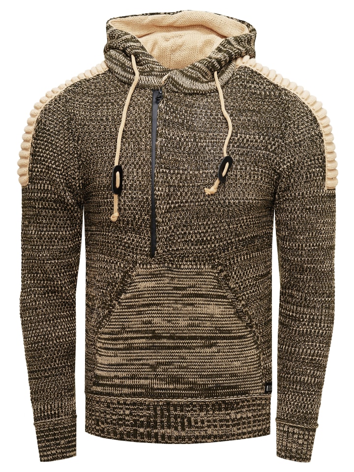 

Свитер контрастной вязки с капюшоном и застежкой-молнией на 1/2 дюйма цвета хаки Rusty Neal