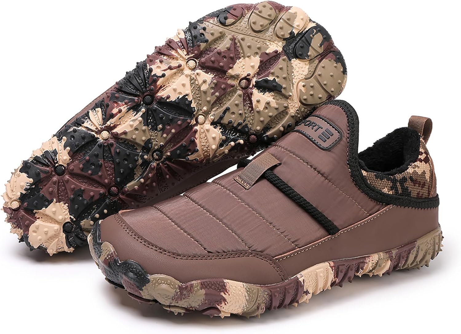 

Мужские и женские зимние ботинки Tongzone с широкой носочной частью, без застежек, с меховой подкладкой, минималистичной подошвой без подъема, для ходьбы, коричневый