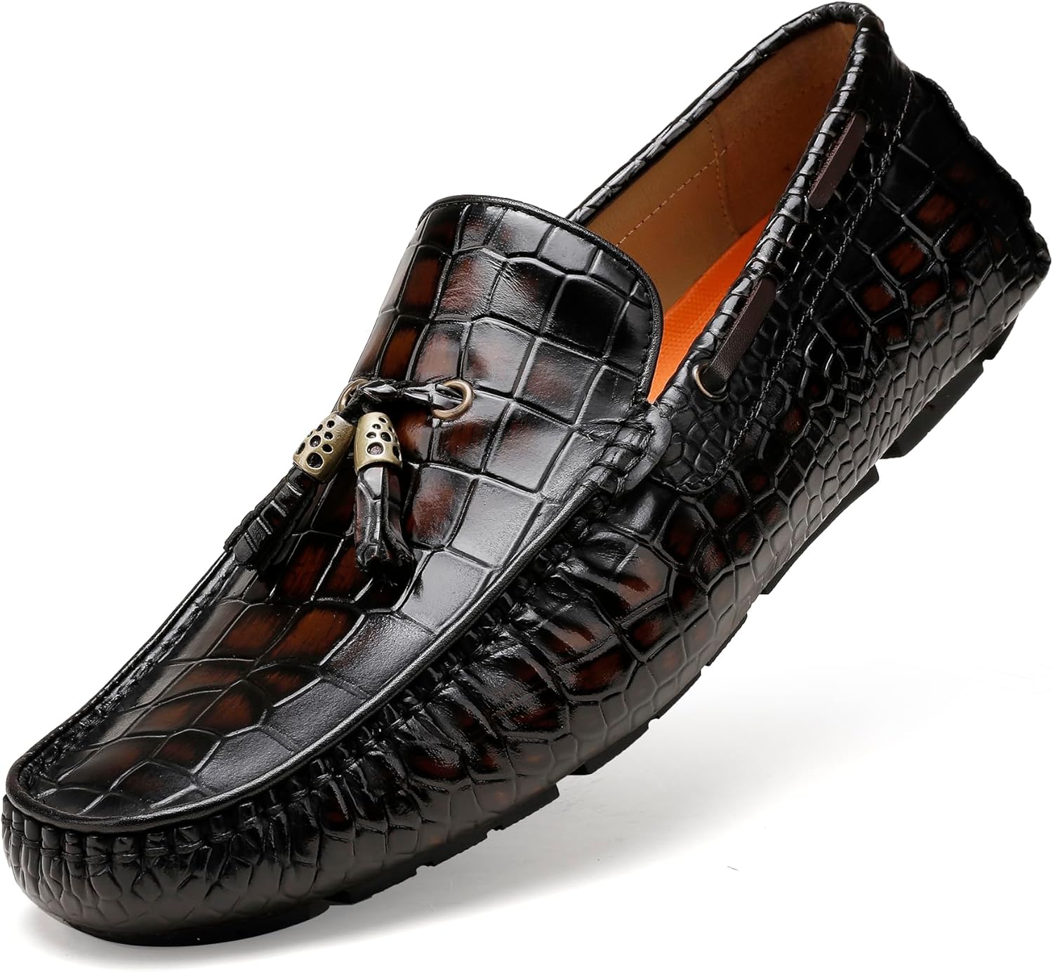 

Мужские кожаные пенни-лоаферы, повседневные деловые туфли с узором под аллигатора, слипоны для вождения, мокасины-лоаферы для мужчин Generic, Coffee