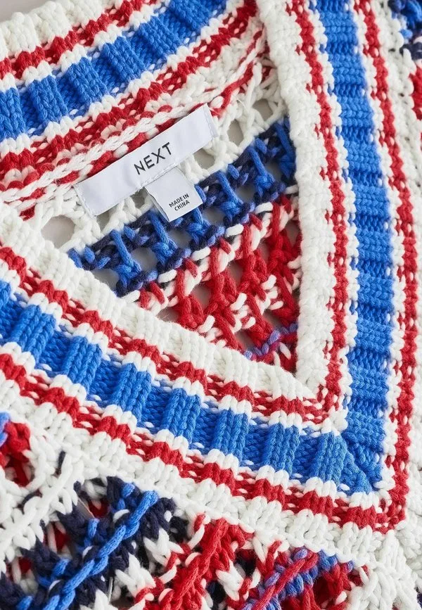Джемпер с v-образным вырезом стандартного кроя Next, Blue Red White Stripe — фото 2