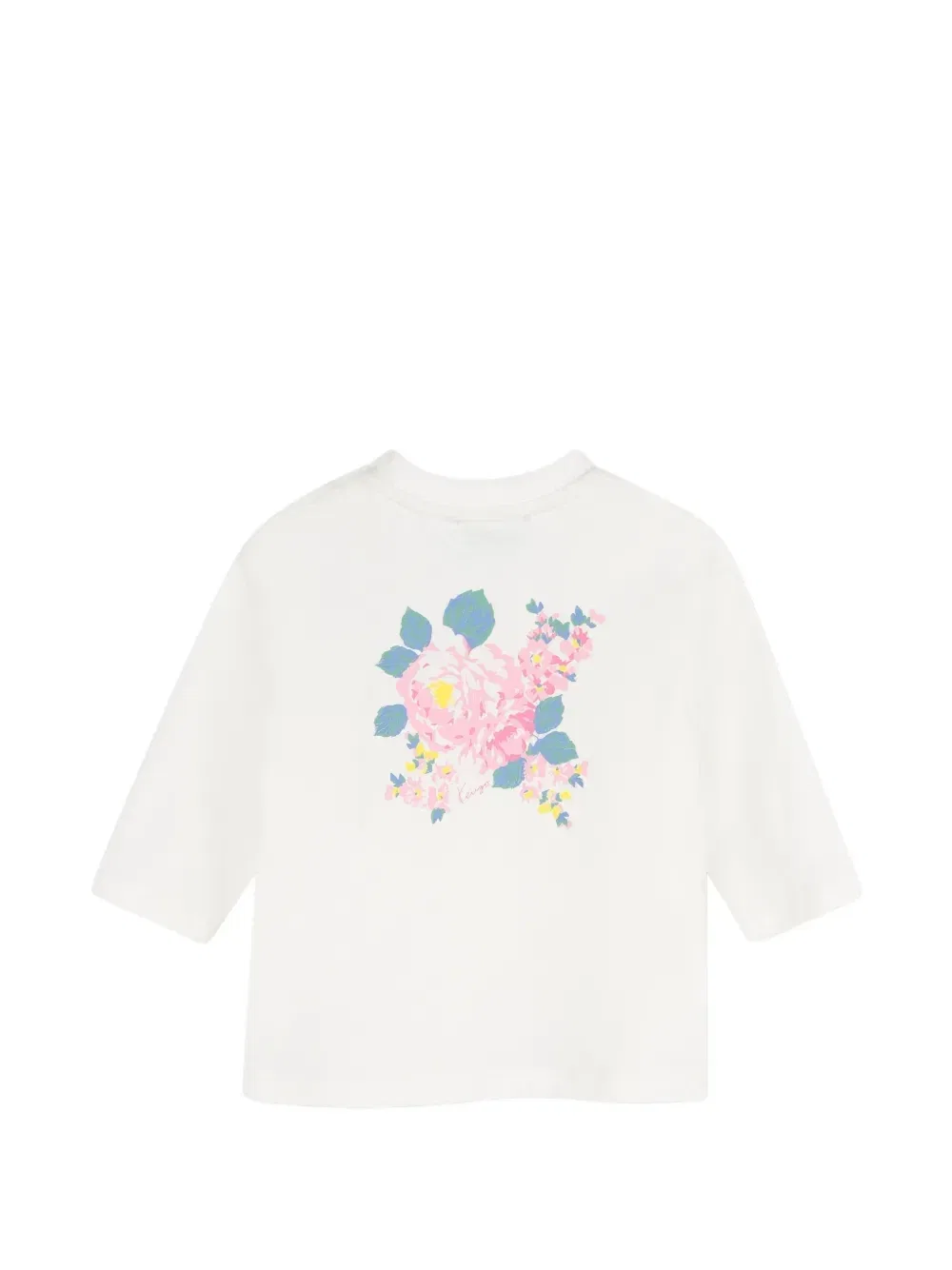 Футболка с цветочным принтом и вышитым логотипом Kenzo Kids, бежевый — фото 2