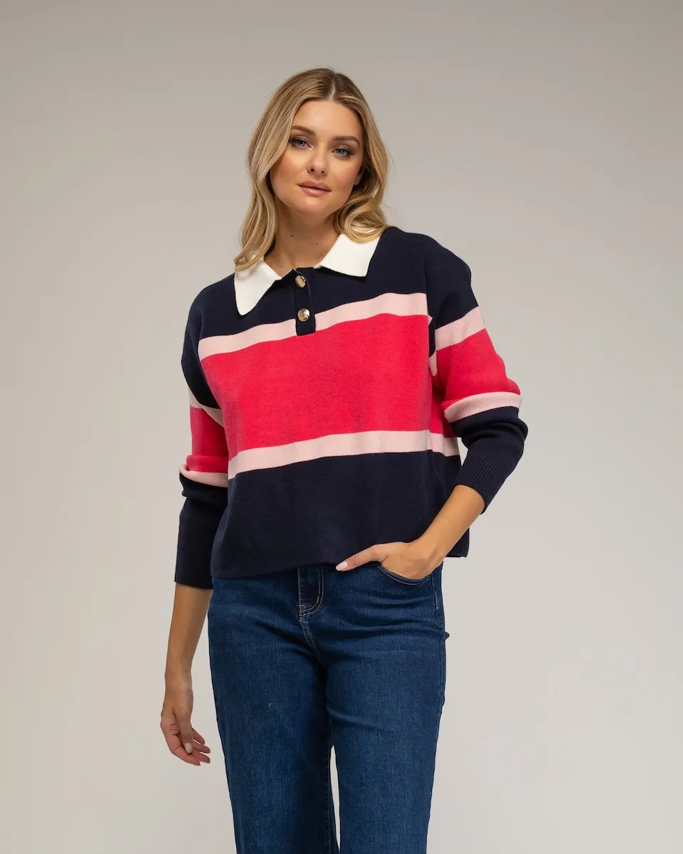 

Женская рубашка-поло с горизонтальными полосками Tantra, темно-синий/розовый