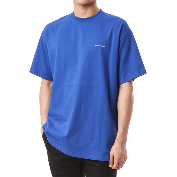 Футболка small logo print cotton t-shirt 'blue' Balenciaga, синий — фото 4