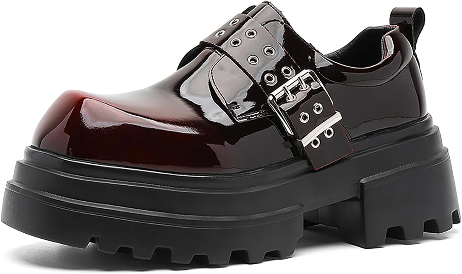 

Мужские оксфорды на платформе из лакированной кожи с классическим большим носком, регулируемой пряжкой, массивным каблуком, повышающим рост, удобные дерби с противоскользящей подошвой, праздничная обувь Wvbvlo, красный