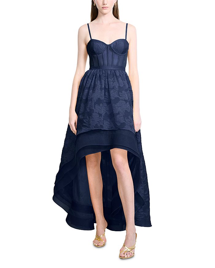 

Платье из органзы и тюля с асимметричным подолом BCBGMAXAZRIA, синий