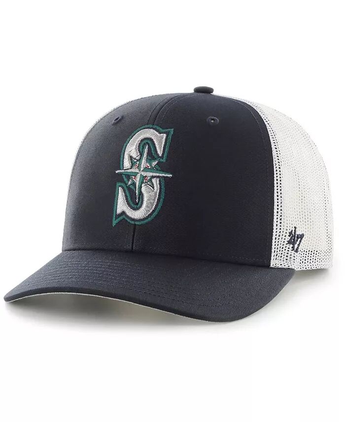 

Мужская темно-синяя, белая бейсболка с логотипом Seattle Mariners Primary Trucker Snapback '47 Brand