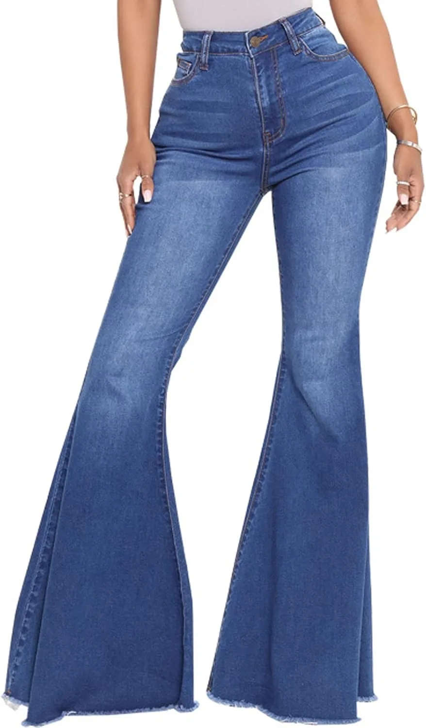 

Винтажные джинсы Bell Bottom для женщин с высокой талией, рваными дырами и необработанным краем ZonJie