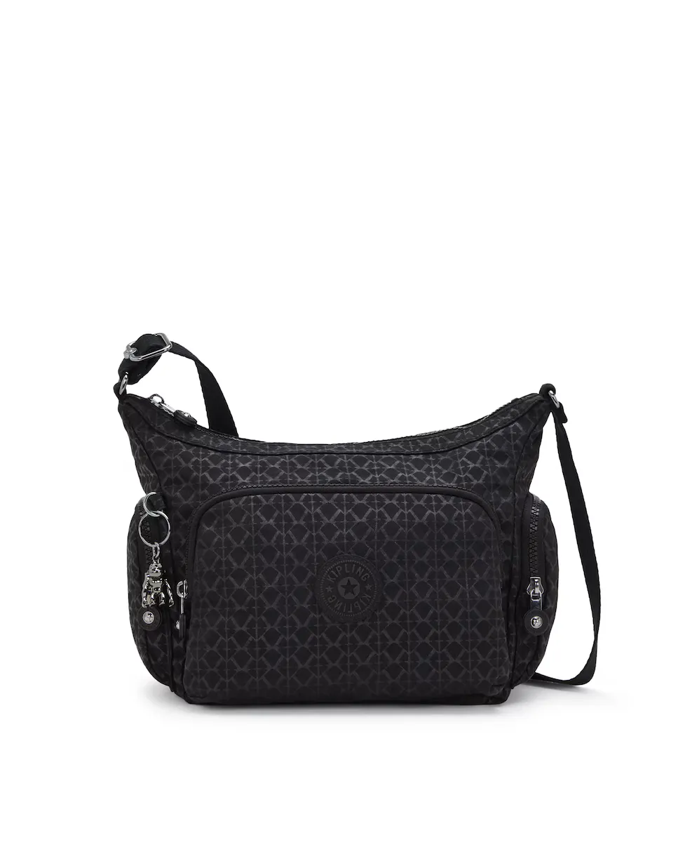 

Маленькая женская сумка через плечо Kipling с регулируемым ремешком, черная с принтом