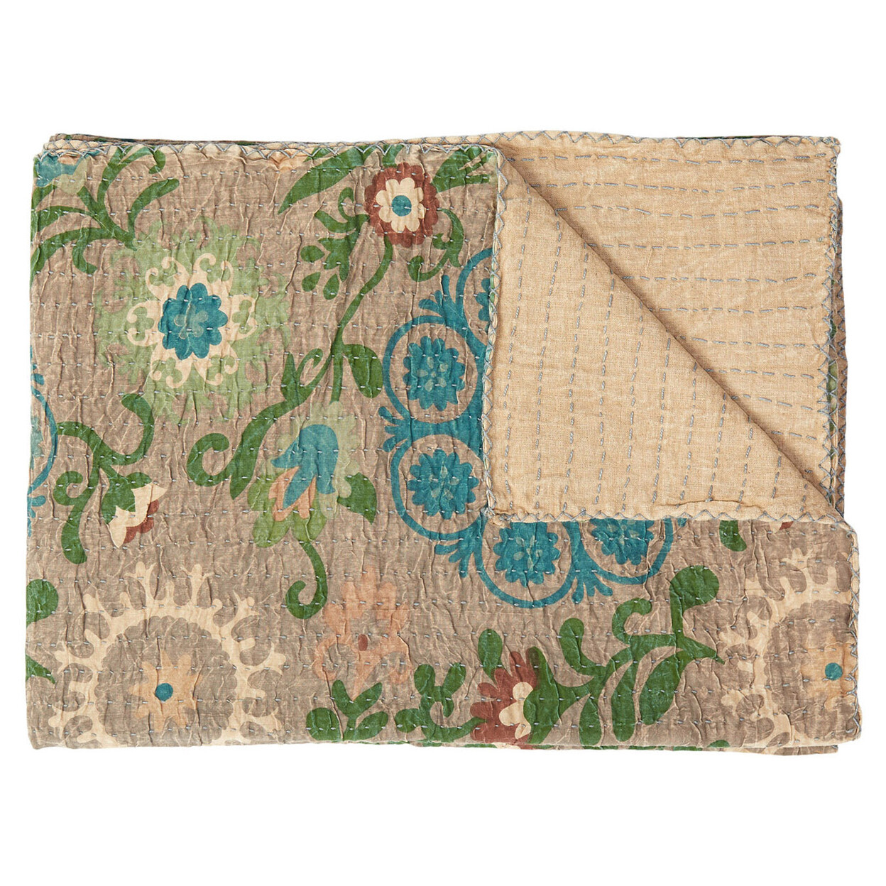 

Винтажное индийское одеялоTaj Hotel Kantha 50 x 70 дюймов, кремовый