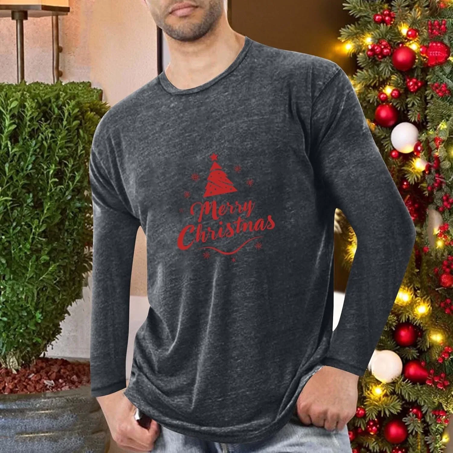 Футболка с длинным рукавом с праздничным принтом, Merry Christmas, цвет Gray — фото 2