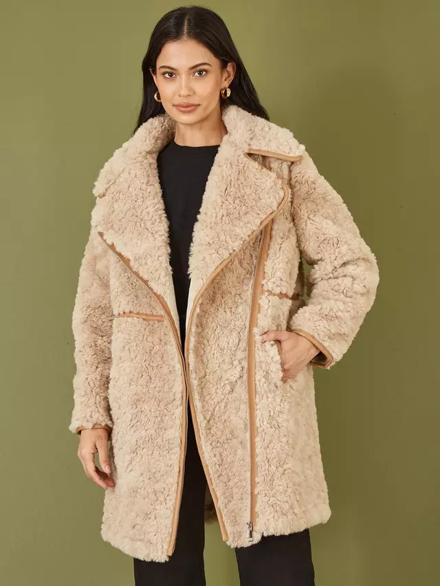 

Пальто Yumi Faux Teddy Textured Biker, коричневый