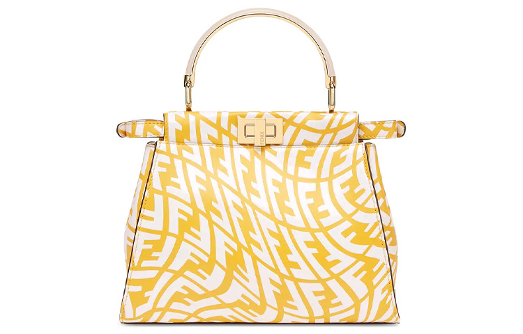 FENDI Peekaboo Calfskin Handbag, Shoulder Bag, Crossbody Bag Mini Women's Yellow — фото 3