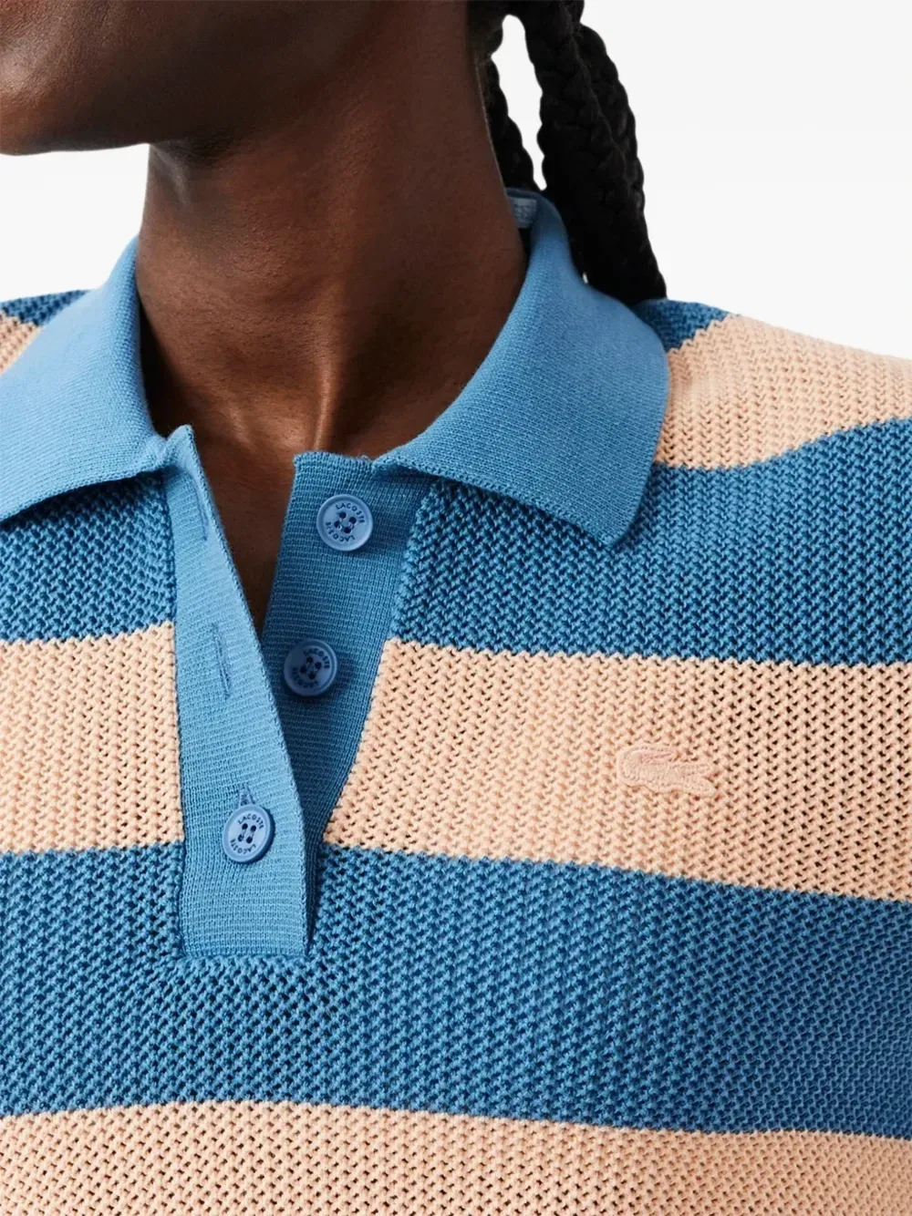 Рубашка-поло Lacoste Сетчатая в полоску, синий — фото 4