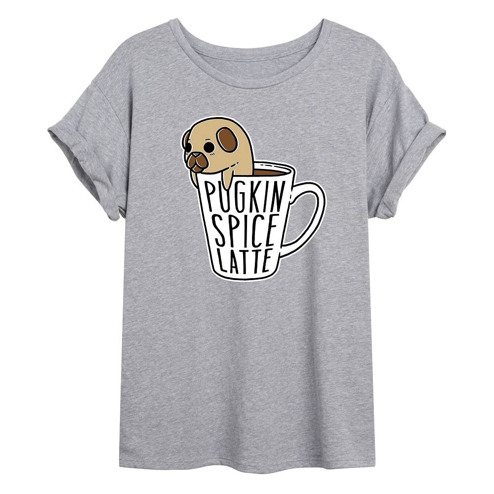 

Большая футболка с рисунком Pugkin Spice Latte для юниоров Licensed Character, серый
