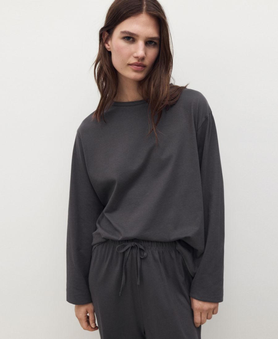 

Женская двухсекционная однотонная хлопковая пижама MANGO, Charcoal