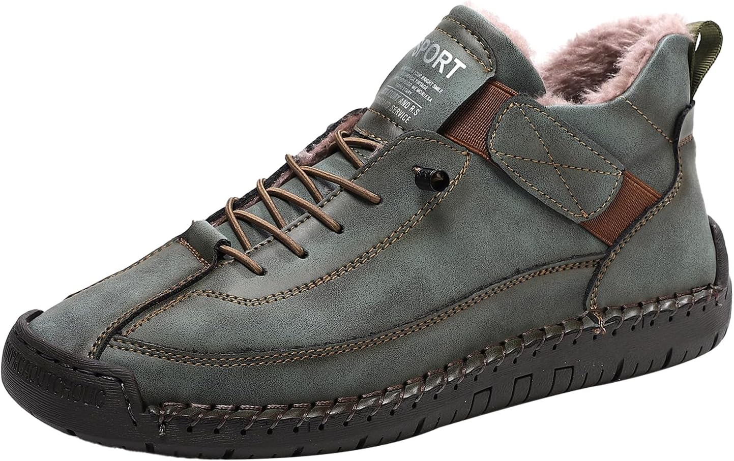 

Мужские зимние повседневные туфли, удобные теплые кожаные водонепроницаемые кроссовки с ручной строчкой, противоскользящие, плоские, для путешествий, походов и снега Hneowgn, зеленый