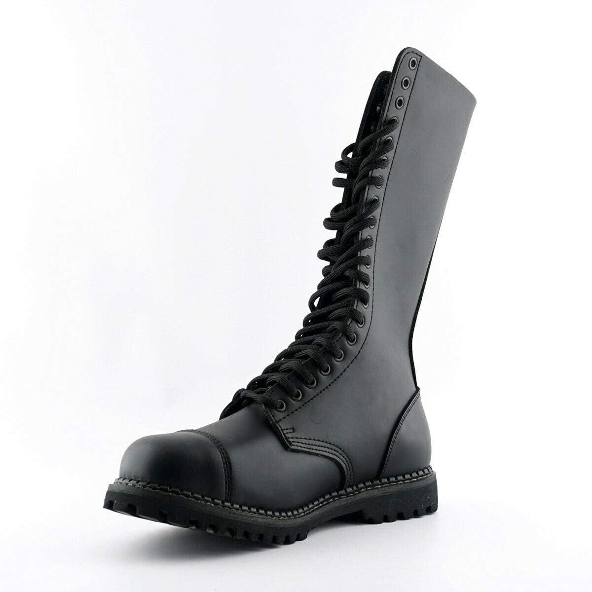 Grinders King Unisex черные длинные кожаные ботинки Military Punk Steel с носком и застежкой на 20 люверсов — фото 3