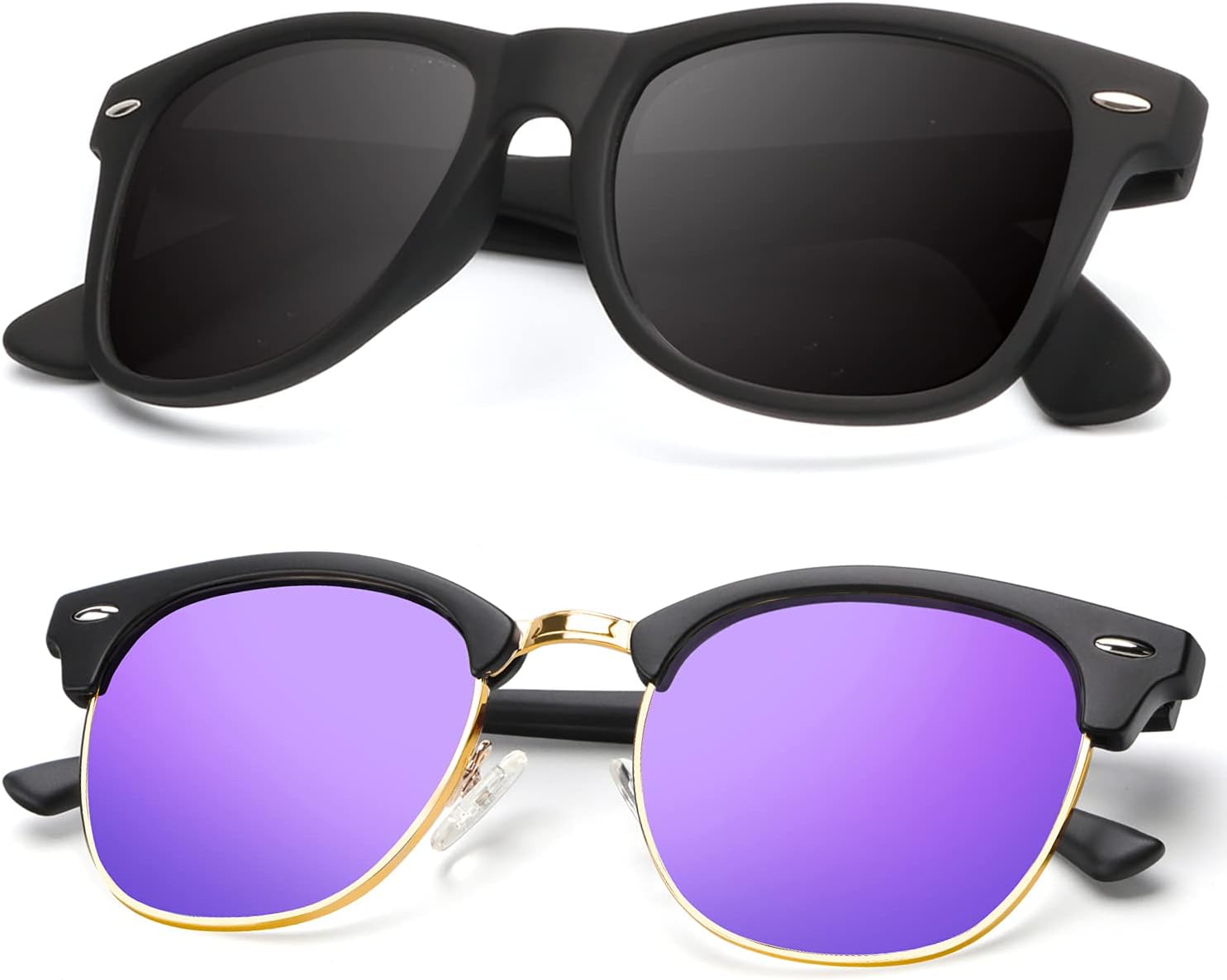 

Поляризованные солнцезащитные очки KALIYADI для мужчин и женщин, полуободковая оправа, солнцезащитные очки для вождения, блокирующие УФ-излучение, B17-(2 Pack) Matte Black | Purple | Golden Rim / Matte Black