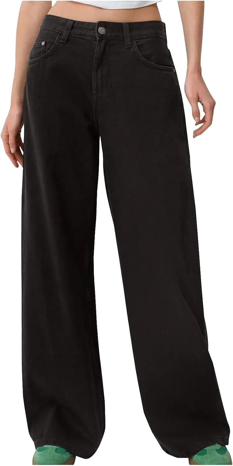 

Женские джинсы Wide Leg Straight High Waisted Baggy Jean Trousers Vintage Y2k Boyfriend Solid Color Denim Pants с карманами