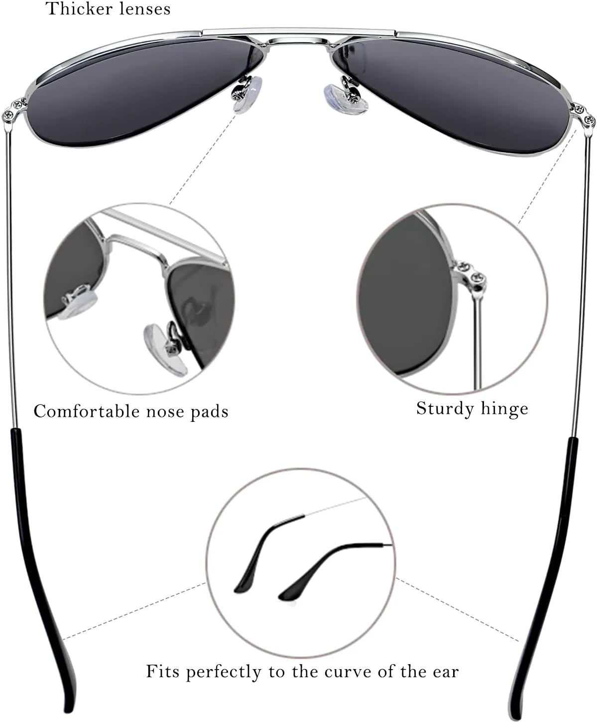 

Солнцезащитные очки Pro Acme Classic Polarized Aviator, унисекс, для вождения, поляризованные линзы UV400, металлическая оправа (серебристый, черный, без логотипа)