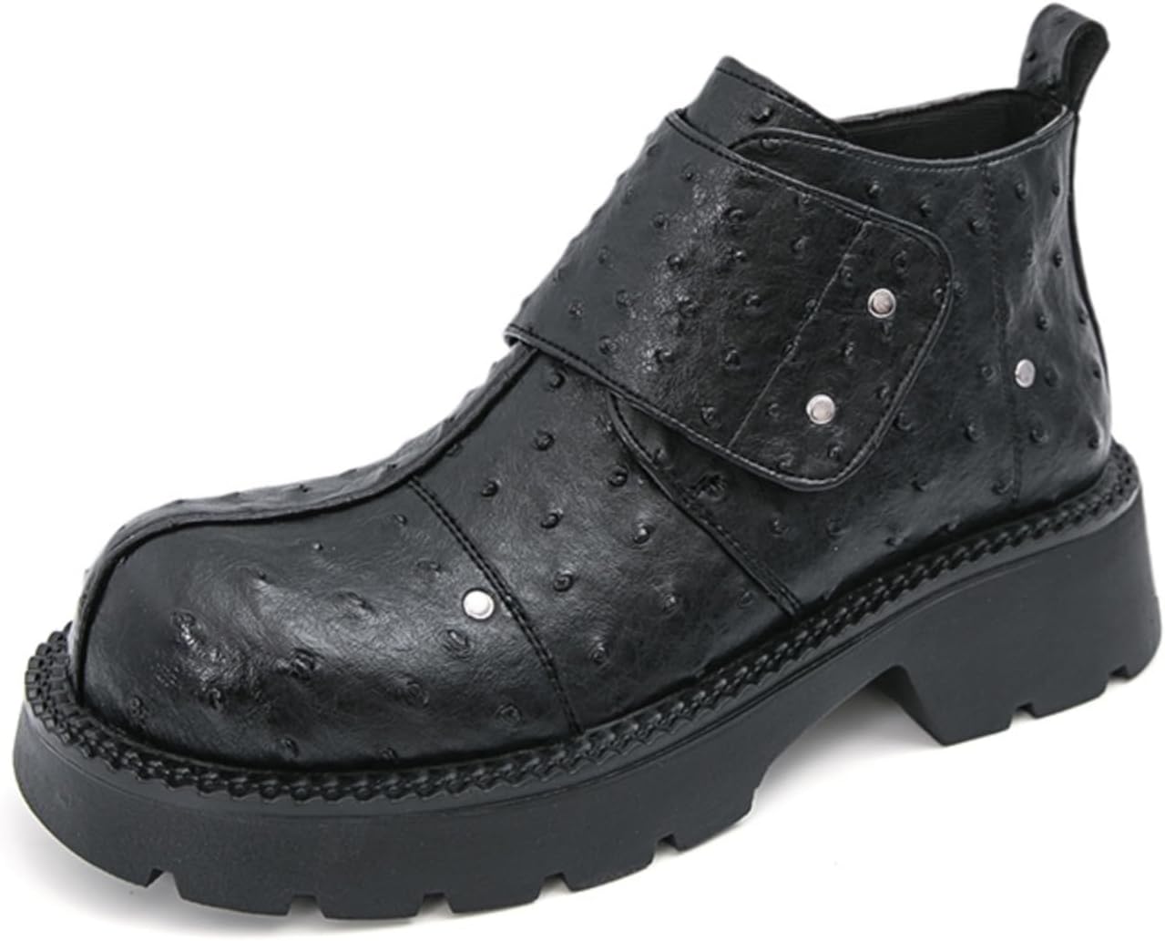 

Мужские высокие ботинки Челси на платформе с эластичной кожей, без шнурков, с массивным каблуком, ретро с круглым носком, протекторной подошвой, противоскользящие, повседневные для работы, прогулок и походов на открытом воздухе Qwuieoin, черный