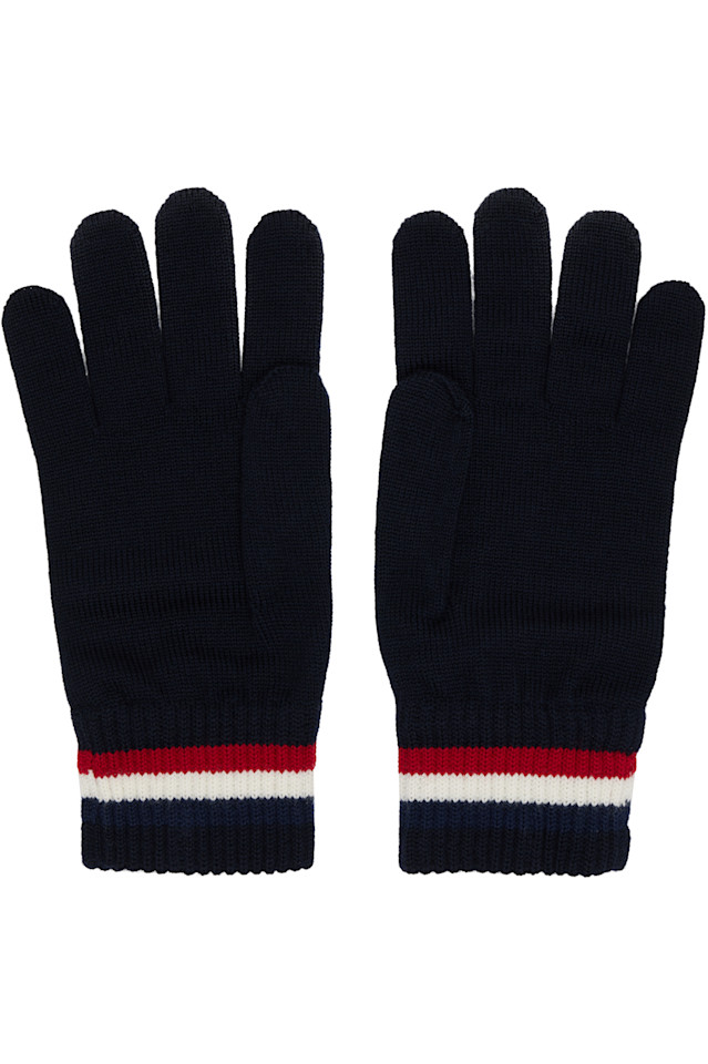 Moncler Темно-Синие трехцветные шерстяные перчатки — фото 2