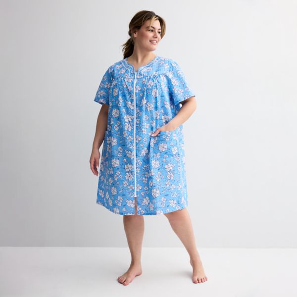 

Короткий тканый халат на молнии больших размеров Croft & Barrow, цвет dogwood floral blue