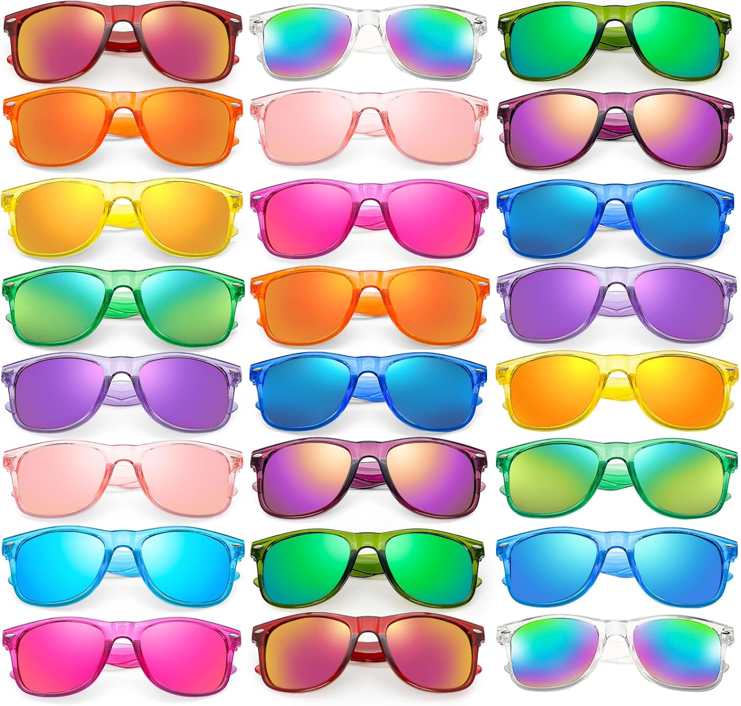 

Оптовая продажа солнцезащитных очков в стиле ретро неоновых цветов, ретро/неоновые, для вечеринок, унисекс, для взрослых и подростков, защита UV400 Geopty, 24 Clear Color Frame/Neon Mirrored