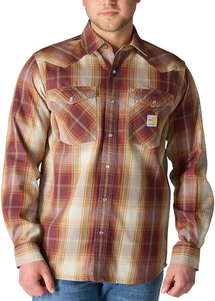 

Рубашка Carhartt Men's 107070 Flame-Resistant Montana Relaxed Fit Midweight Twill Snap, Port/Carhartt Gold