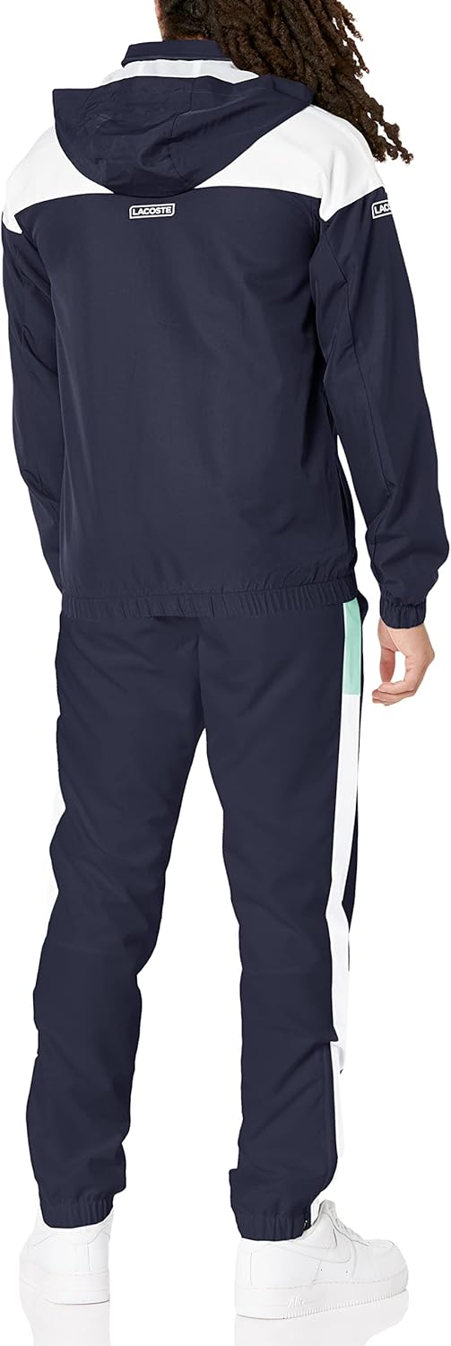 Lacoste мужской спортивный костюм Sport Diamond Taffeta Regular Fit Color Block, Navy Blue/White/Spirulina Mint — фото 3