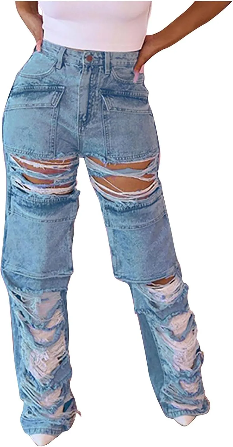 

Женские карго джинсы Y2K в стиле хиппи с высокой талией и карманами XUNRYAN