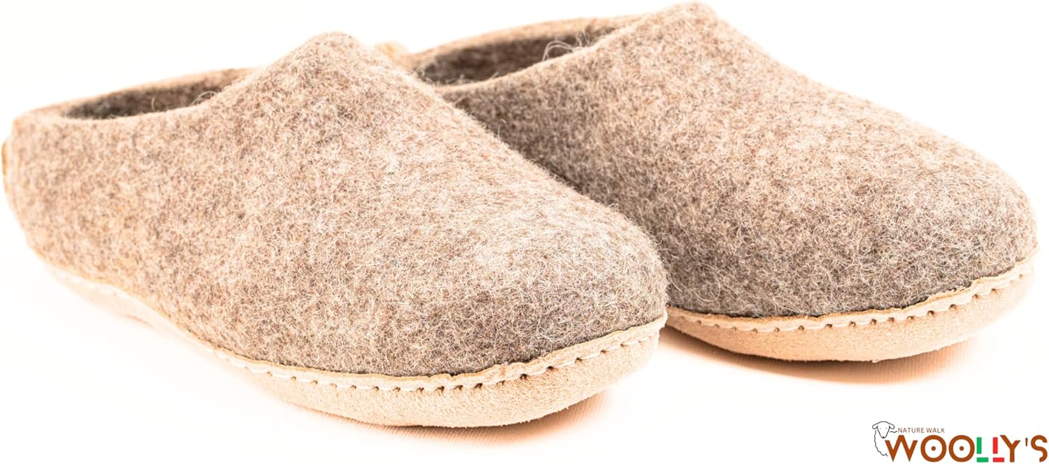 Домашние тапочки с открытой пяткой Woolly и кожаной подошвой, Премиальная новозеландская шерсть, Ручная работа с итальянским дизайном, Мягкие, дышащие и не имеющие запаха Woolly'S, коричневый — фото 3
