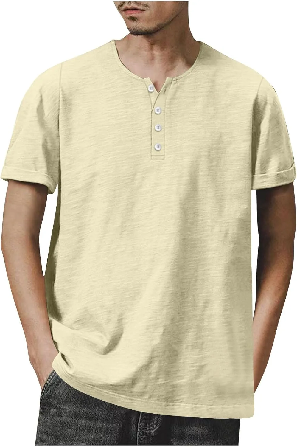 

Футболка Henley с коротким рукавом для мужчин, свободный крой