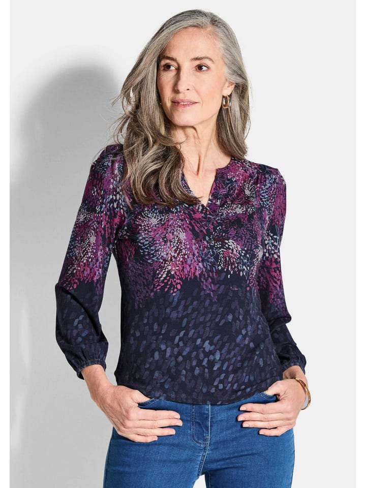 

Блузка/рубашка с длинными рукавами и принтом по всей поверхности в темно-синем/разноцветном/узорчатом цвете GOLDNER