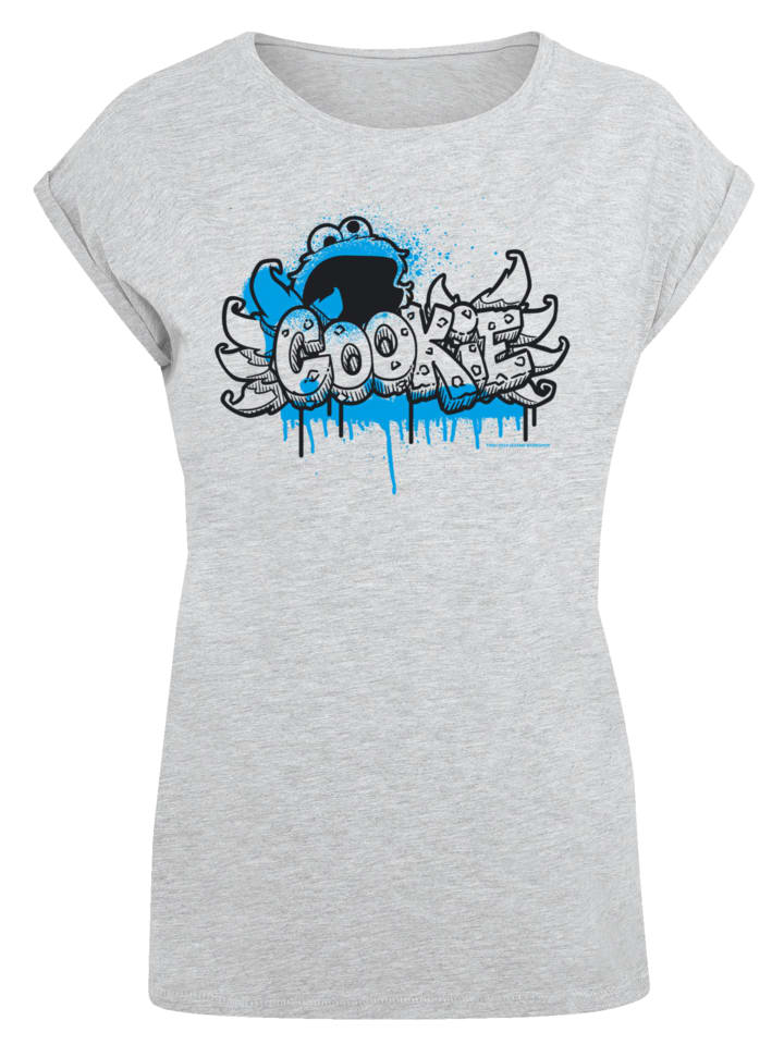 

Футболка F4NT4STIC Extended Shoulder T-Shirt Sesamstraße Cookie Fingers Graffiti, пятнистый серый