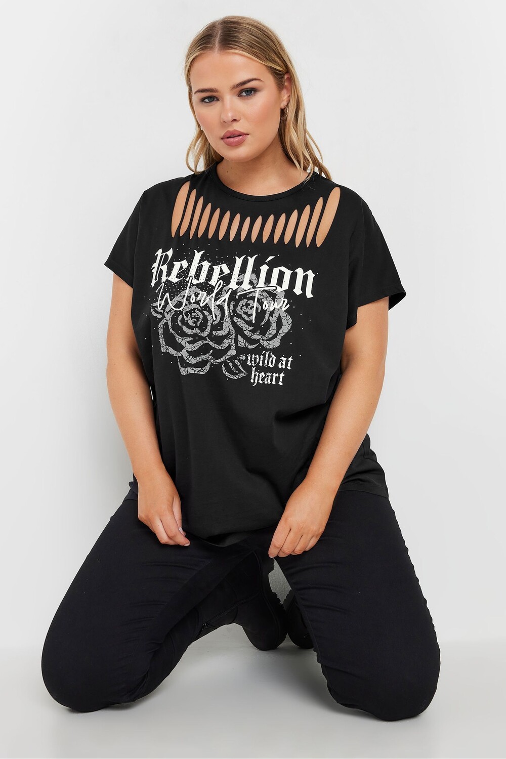 

Футболка из 100% хлопка с лазерной резкой Yours Curve, черный