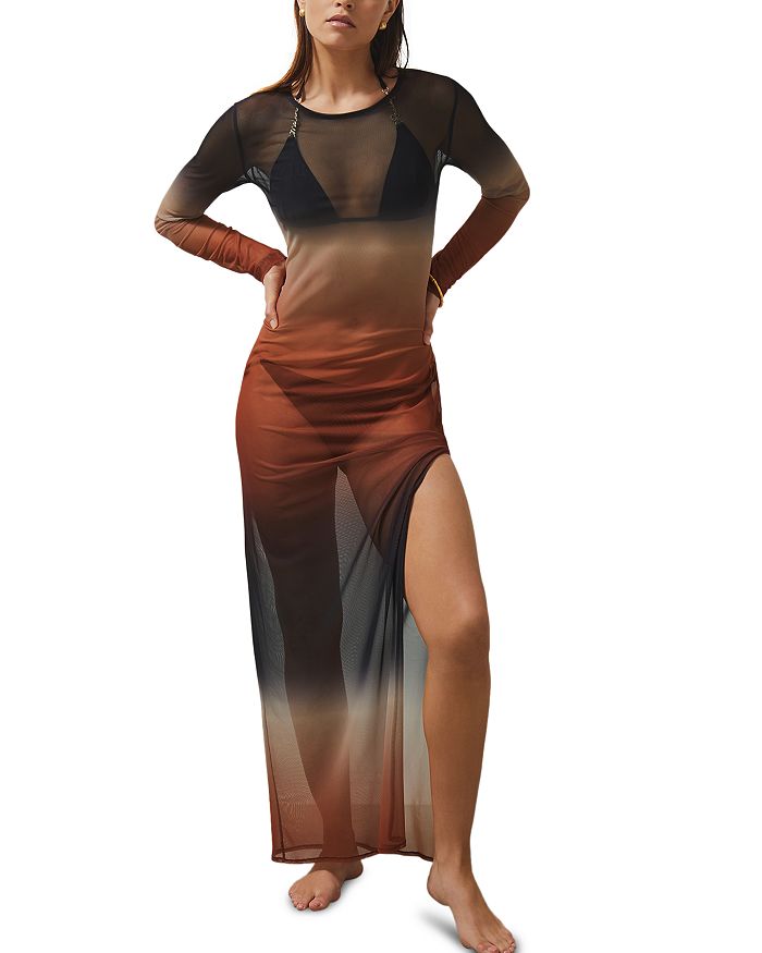 

Платье с длинным рукавом Sienna из омбре сетки REISS, мультиколор