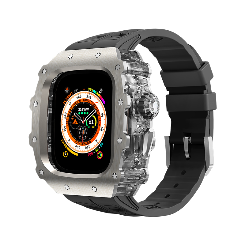 

Ремешок Apple Совместимость Фторэластомер Материал 228.1мм~273мм HUALIMEI, Прозрачный средник + оригинальный белый с серебристой пряжкой