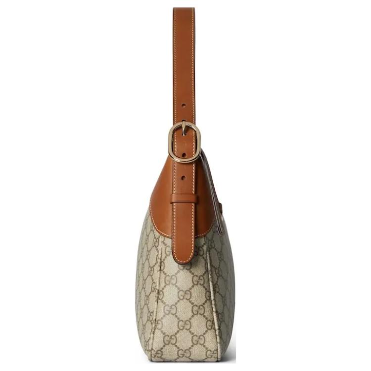 Gucci Сумка-мессенджер из холста с покрытием и кожаной отделкой, женская, средний размер, бежевый и темно-коричневый цвета — фото 2