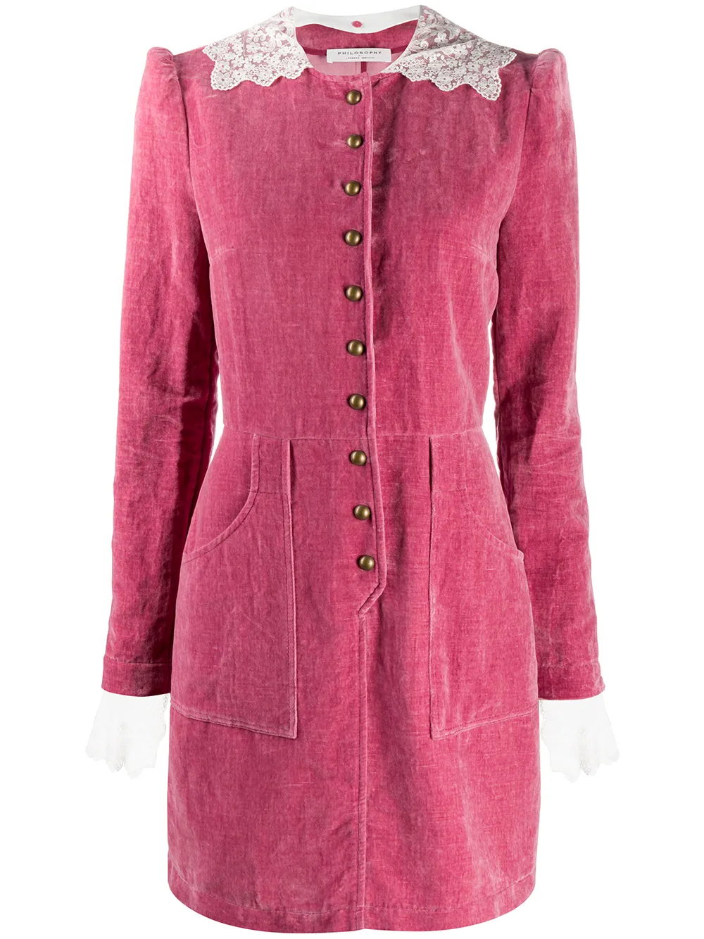 

Платье на пуговицах с кружевным воротником Philosophy Di Lorenzo Serafini, розовый