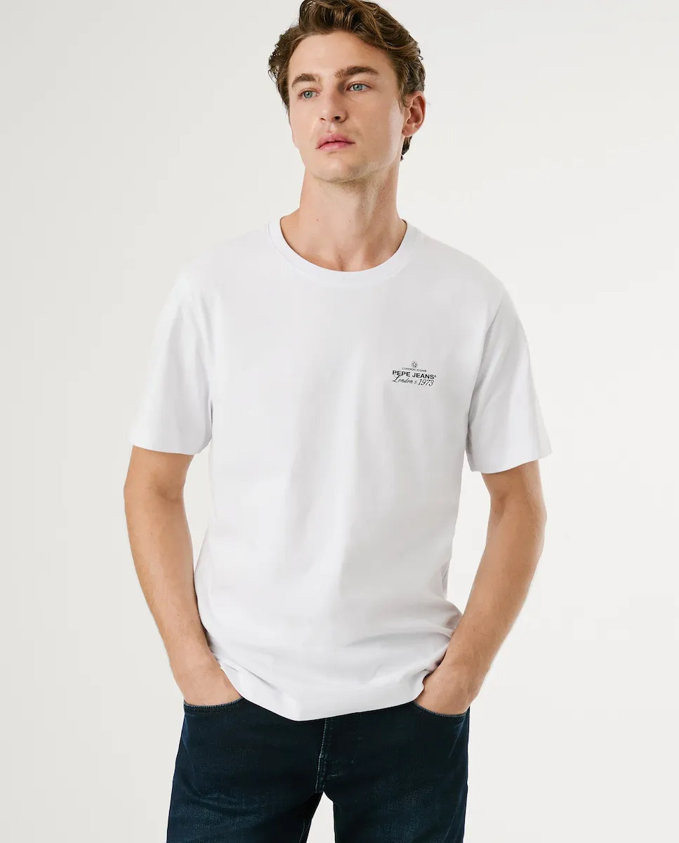 

Мужская футболка с коротким рукавом и принтом на спине Pepe Jeans, белый