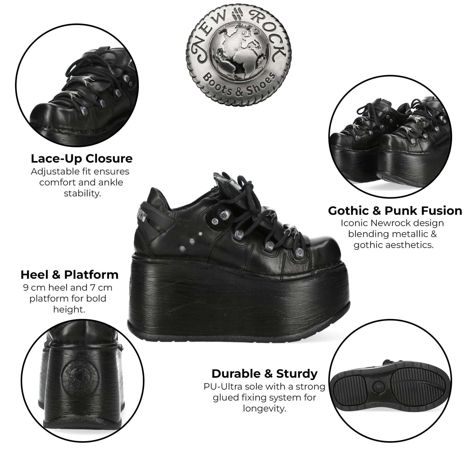 New Rock M-120N-C96 Кожаные черные готические массивные ботинки на платформе — фото 2